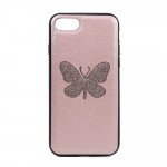 Wholesale iPhone 8 / 7 Glitter Butterfly Fashion PU Leather Case (Rose Gold)